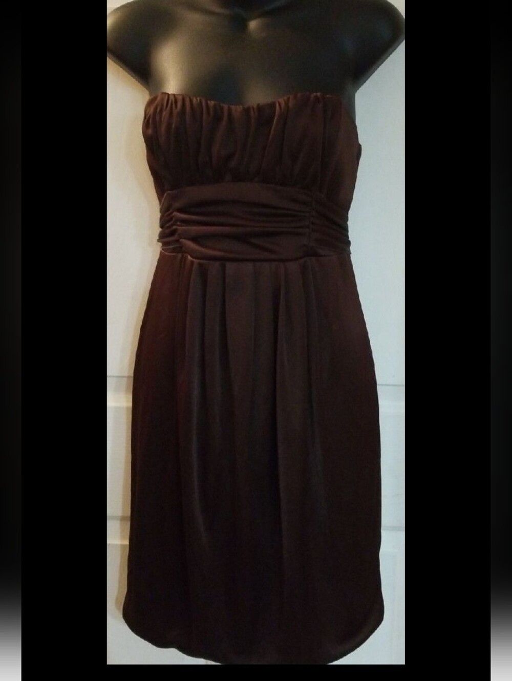 Strapless Brown Cocktail Dress with Ruched Bodice